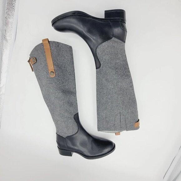 NEW Sam Edelman Penny Gray Black Mixed Media Tall Riding Boots Women's Size 5.5 - Picture 2 of 11